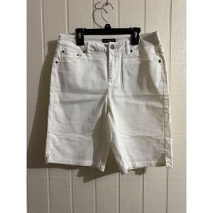 Needle & Cloth Womens White Denim Bermuda Shorts Size 6 Stretch Slit Hem